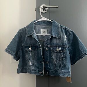 Short Sleeve Cropped Blue Jean Jacket